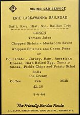 1964 ERIE LACKAWANNA RAILROAD vintage lunch menu DINING CAR SERVICE Hoboken, NJ picture