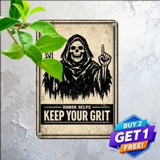 Stay Positive Keep Smiling Skull Sign Funny Gothic Humor Tin Metal Plaque 8x12 picture