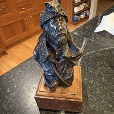 Vintage 1976 Mountain Man Bust Bronze Metal Sculpture Raccoon Skin Cap 382/1500 picture
