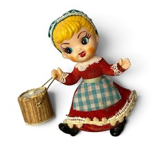 Vtg 1960s Flocked Plastic Blow Mold Jill Ornament Nursery Rhyme Kitsch Big Eyes picture