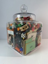 Vtg Junk Lot Mid-Century Toys Trinkets Charms Dice Game Pieces Apothocary Jar picture
