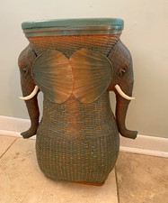 RARE Vtg 1970s Zhejiang Handicrafts Woven Wicker Elephant Pedestal Stool picture