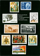 CONTINENTAL SIZE POSTCARD THE TEN MOST POPULAR AND BEAUTIFUL SWEDISH STAMPS 1973 picture