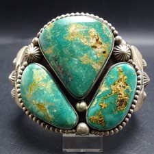 Navajo JEANETTE DALE Heavy Sterling Silver ROYSTON TURQUOISE Cuff BRACELET 166g picture