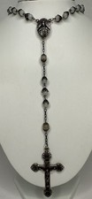 Vintage Hill Mark Sterling Silver Filigree Capped Moonstone Beaded Rosary 20” picture