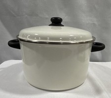 Vintage Encore White Enamel Steel Stockpot 12 Qt Lid Made in Spain Induction picture