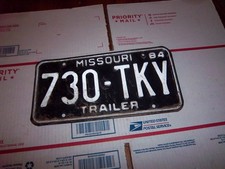 vintage 1984 missouri 730-TKY  trailer license plate picture