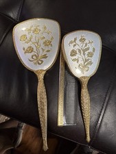 Vintage Gold Tone Vanity Set. Mirror / Brush / Comb. Roses design picture
