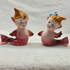 Vintage Ceramic PY Miyao Pink Mermaid Salt And Pepper Shakers picture