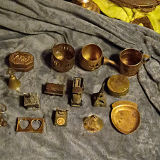 Vintage Brass Miniatures Trinkets Lot w/ Bell, Lidded Box, Eiffel Tower picture
