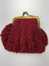 Vintage 1950s Christian Livingston Red Beaded Crochet Kiss-Lock Coin Purse picture