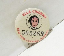 NEW YORK EVENING JOURNAL 1930's ELLA CINDERS COMIC CHARACTER PINBACK BUTTON picture