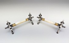 Antique Large Master Knife Rests Pair MOP Silver Plate Brass Victorian Edwardian picture