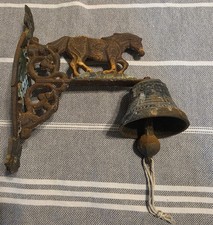 Vintage Cast Metal Horse Wall Bell Enamel Grapes Ornate Decorative Door Bell picture