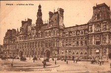 Paris - Hotel de Ville (City Hall) - Antique Sepia Postcard - circa 1912 picture
