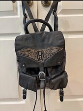 RARE Vintage Harley Davidson Black Leather Backpack Winged HD Logo Rucksack  picture