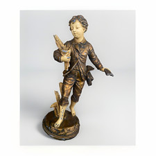 Bruchon Signed Boy Figurine Antique Style Spelter Bronze Finish Sculpture picture