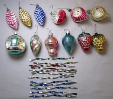 12 Vtg Glass Ornaments-Indents Pinecones Fruit + Icicles Poland Japan Germany US picture