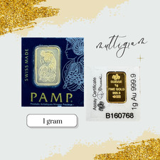 1g PAMP Suisse Gold Bar 24K 99.99% Pure Gold Lady Fortuna Multigram Assay Card picture