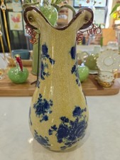 Vintage Formalities by Baum Bros Ceramic Vase Crackle Glaze Finish Blue Floral picture