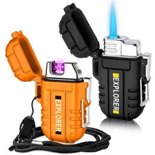 2 Pack USB Rechargeable Waterproof Windproof Plasma Lighters - Dual Arc Butane T picture