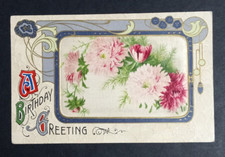 A Birthday Greeting Embossed Postcard c1910s Flowers Winsch Back Antique picture