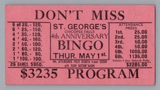 Vintage 1950s St George Bingo Program Chicopee Falls MA Scarce Ephemera picture