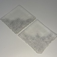 2 Vintage Hankie Handkerchief White Embroidery White Formal Wedding Vignette ￼ picture