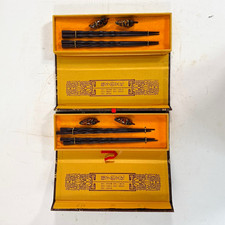 Vintage Chinese Chopstick Set 2 Pairs 4 Bird Duck Rests Silk Gift Boxes picture