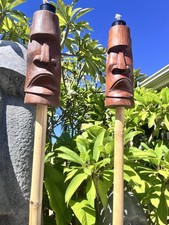 Set Of 2 Tiki Tiki Torches Easter Island Moai Smokin' Tikis Hawaii Oceanic picture