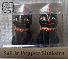 🧡🖤NIB Johanna Parker Nostalgia Black Cat Salt & Pepper Shaker Set HTF picture