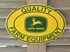 VINTAGE JOHN DEERE 1954 QUALITY FARM EQUIPMENT PORCELAIN SIGN TRACTORS 16.5