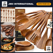 Wooden Spoons for Cooking, 12 Pcs Teak Wood Kitchen Utensils Set with Spoon Rest picture