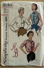 VTG Simplicity Pattern 2195 Misses’ Blouse w Transfer Size 14 Miss Cut Complete picture