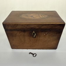 Antique Georgian Inlaid Design Two Compartment Tea Caddy With key picture