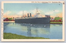 Vintage 1941 Manitowoc WI Car Ferry River Linen Postcard Curt Teich picture