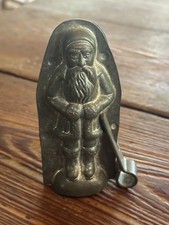 Antique German Belsnickle Christmas Santa Two Piece 4.25” Tin Chocolate Mold picture
