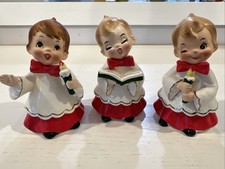 VINTAGE JOSEF ORIGINALS SET OF 3 CHRISTMAS CHOIR BOY FIGURINES CANDLES JAPAN picture