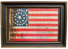 RARE 1861 ANTIQUE 35 Medallion Star American Parade Flag Folk Art Civil War picture