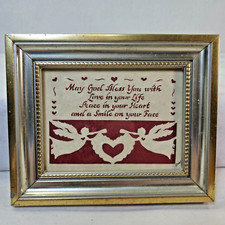 Vntg 1996 Scissor Cuts or Scherenschnitte Framed May God Bless You 5.5