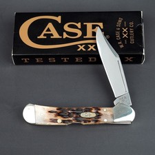 Case XX Peach Seed Jig Amber Bone Mini CopperLock® Pocket Knife NIB - 00133 picture
