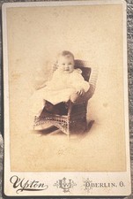 Antique Victorian Baby Cabinet Card Photo Wicker Rocking Chair Upton Ohio 1890s picture
