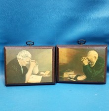 VTG Pair Wood Wall Plaques Eric Enstrom Grace + Gratitude Decoupage Art picture