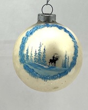 Vintage Jagermeister Shiny Brite Horse Winter Woods Glass Christmas Ornament picture