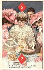 Playing Card 2 of Diamonds Wedding Cake Cutting c1900s-10s Vintage Postcard bhn picture