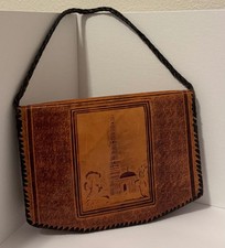 Vtg 60s Tooled Leather Taj Mahal Purse Boho Emboss Handbag India 2Pocket ID slot picture