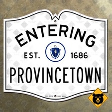 Entering Provincetown Massachusetts city limit road sign Cape Cod 1950 12x10 picture