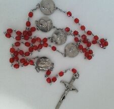 Pope John Paul 11 Rosary .INRI Silver Toned  with Red Acrylic Beads 20
