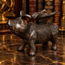Antique Cast Iron Flying Pig Figurine Vintage Heavy Paperweight or Doorstop picture