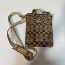 Coach Brown Signature Canvas Crossbody Bag Leather Trim H0649-10250 Small picture
